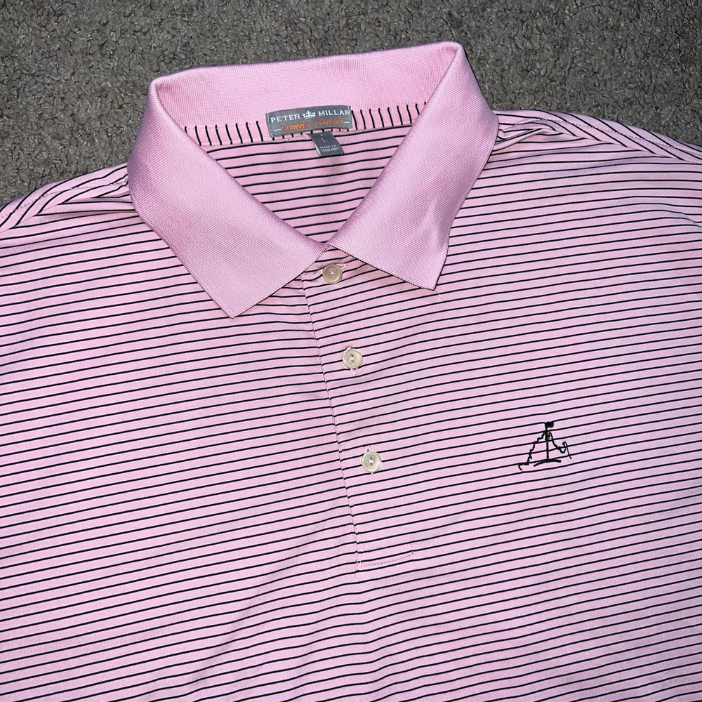 Peter Millar Summer Comfort Short Sleeve Pink Striped Polo Shirt Size Large